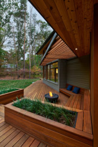 Beautifully stained wooden deck.